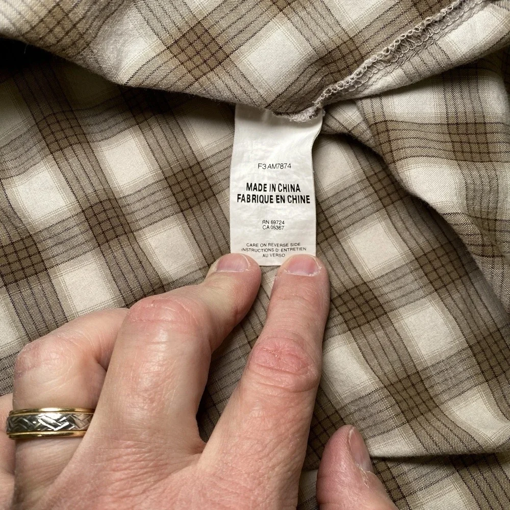 Columbia‎ Button Down Shirt Mens XXL Brown Tan Plaid Cotton Outdoor